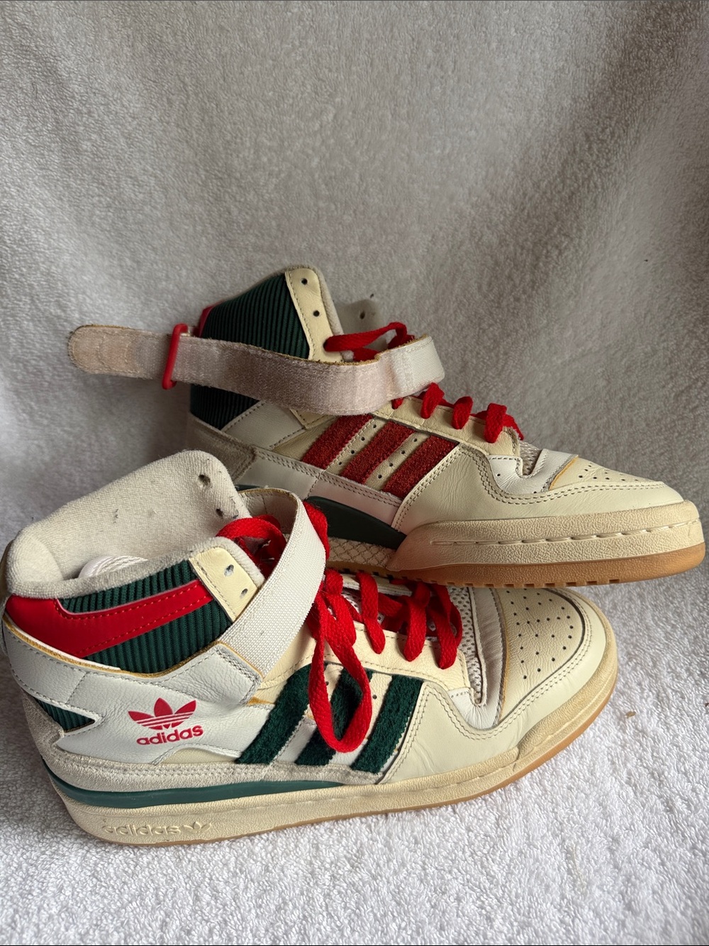 Adidas White, Red Green High-Top Athletic Sneakers, Size 7.5